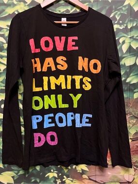 Source Unknown Black Long Sleeve Tee with Rainbow Text